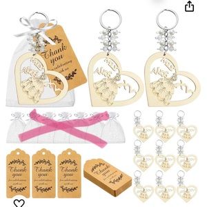 MIS XV, 50Sets Wooden Heart Shape Keychain Quinceañera Recuerdos Favors